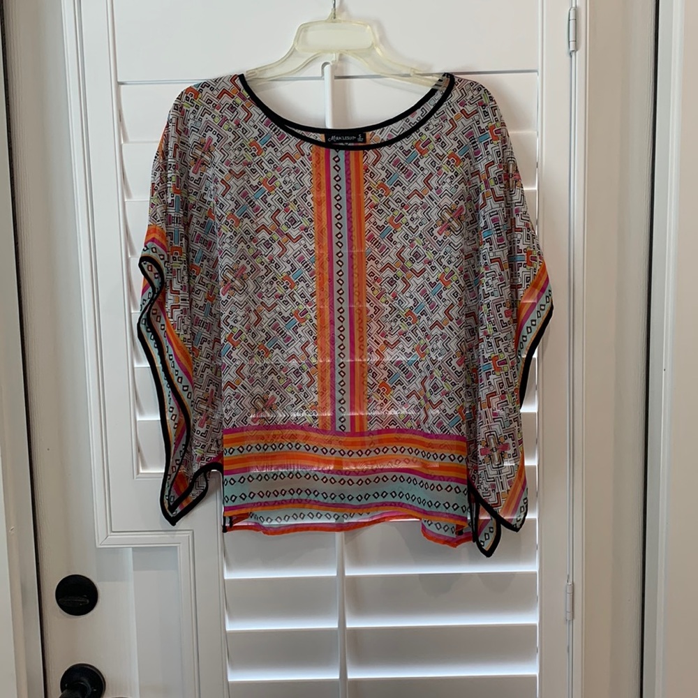 Colorful sheer top, need camisole underneath, over-sized and gorgeous!